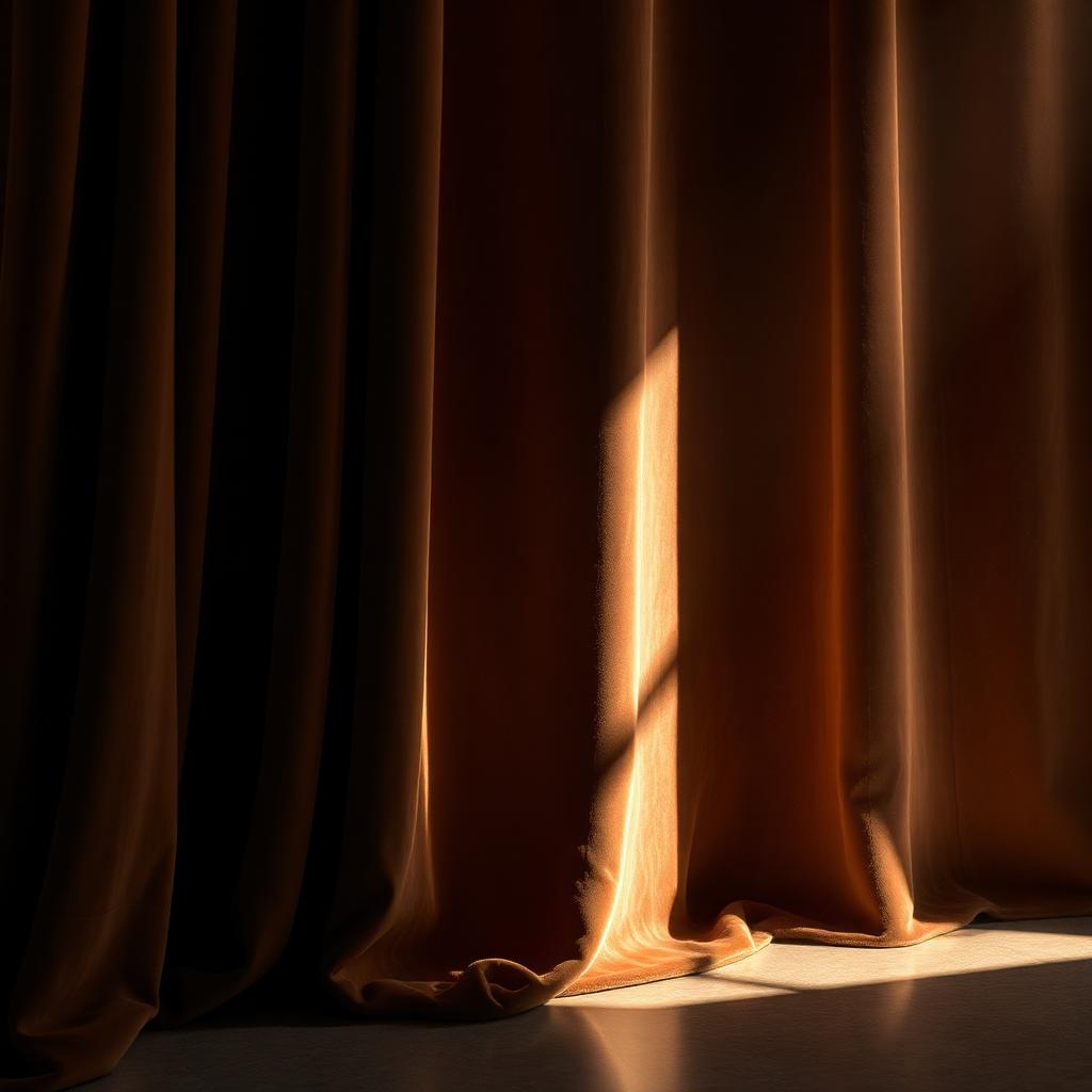 Velvet drapery pooling in warm light